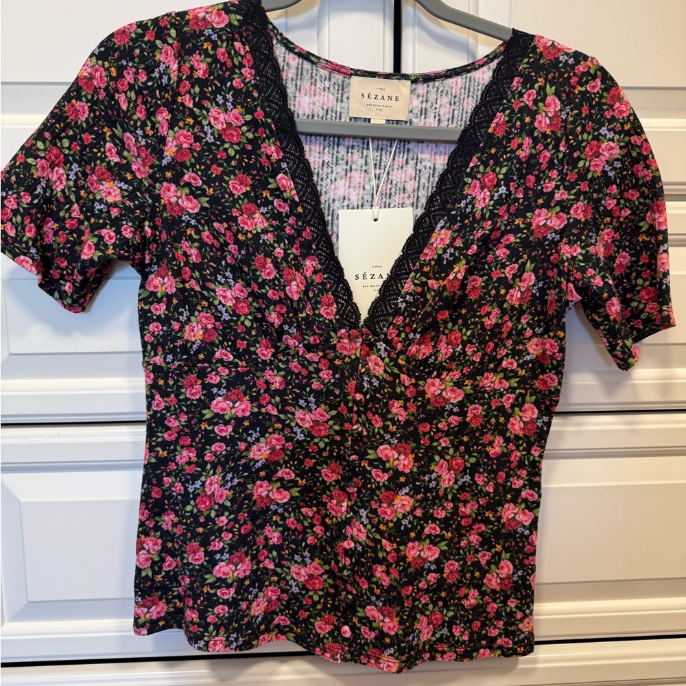 NWT Sezane Jamie T-shirt Multico Floral - Size S